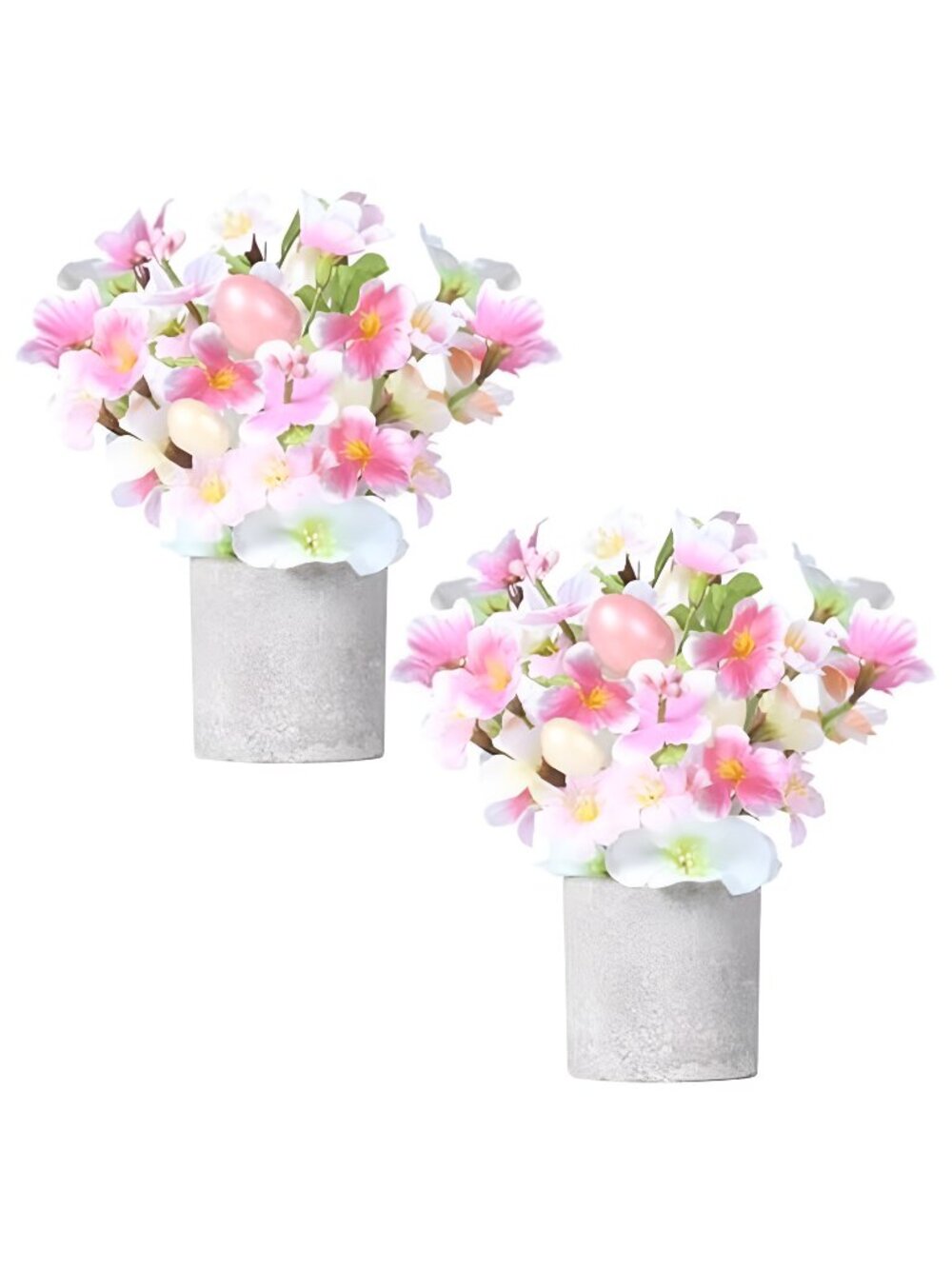 Easter Decorations, 2PCS Artificial Easter Pink Flower Egg Potted Table Decor